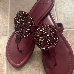 Burgundy Tory Burch Oh embellished Miller sandal
